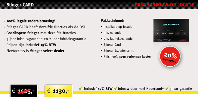 stinger card aanbieding