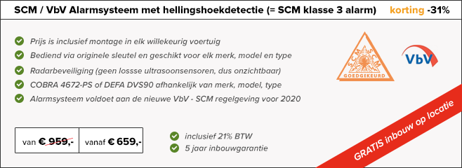 Volkswagen alarm met hellingshoekdetectie SCM Volkswagen klasse 3 alarm
