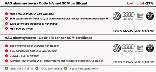 autoalarm volkswagen, audi, seat, skoda optie 2