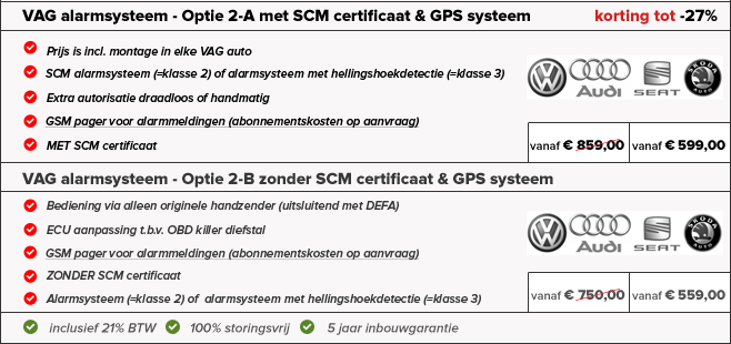 autoalarm volkswagen, audi, seat, skoda optie 1